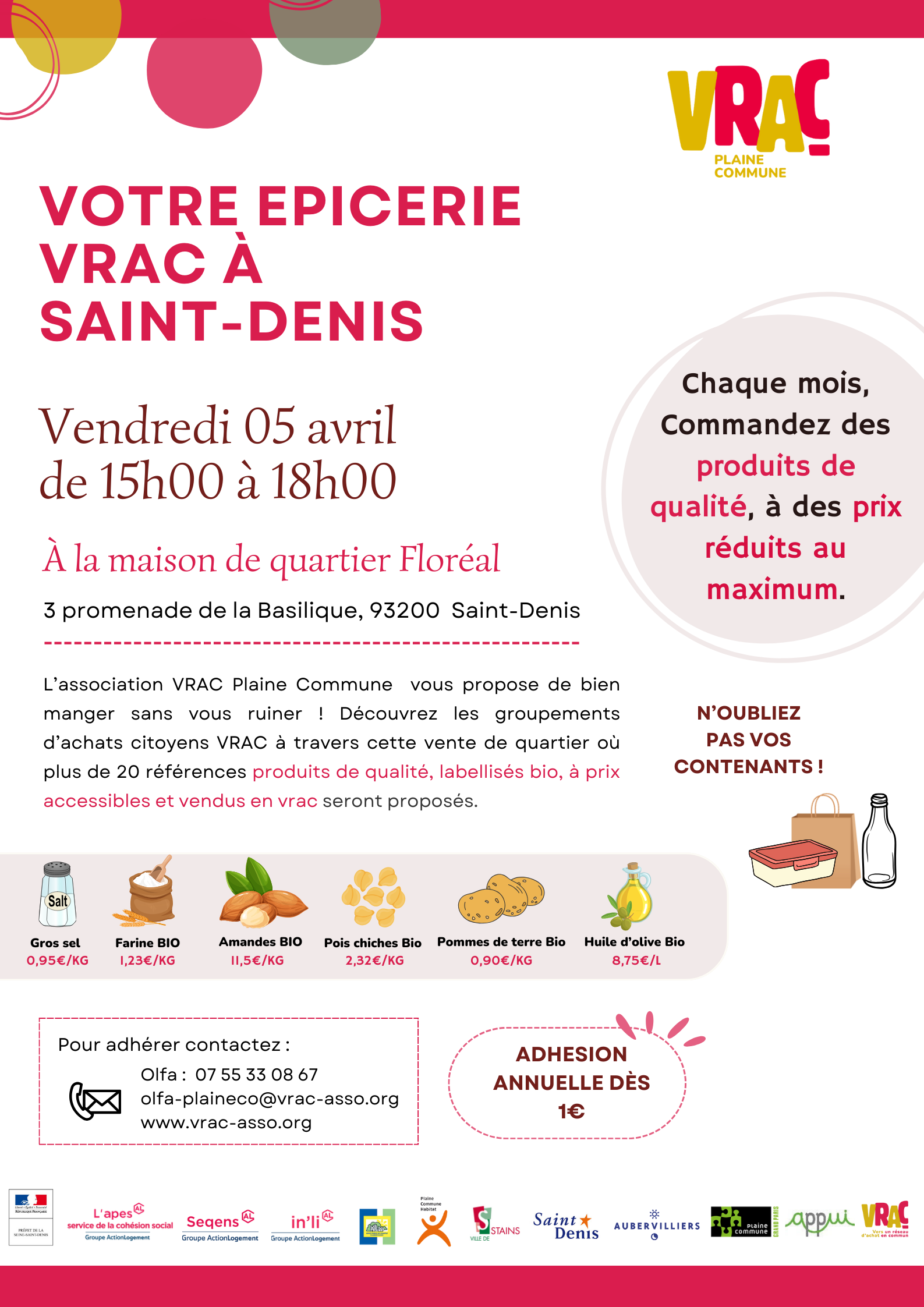Vos épiceries VRAC à SaintDenis ! Dates et ouverture des commandes